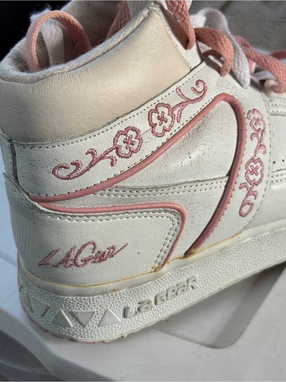 1980s LA Gear Athletic Shoes Pink White Hi Top Sneakers Retro Aerobics Sz 9 |